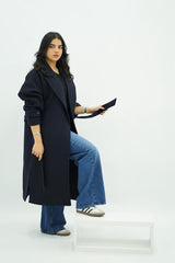 Manteau Bleu nuit oversize avec ceinture