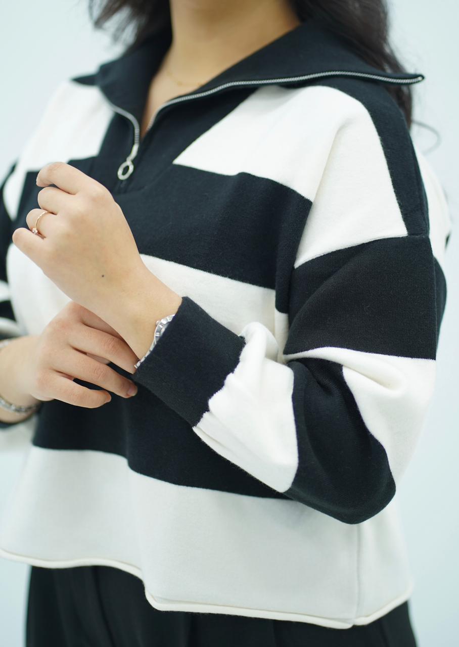 Pulls rayés à col zippé