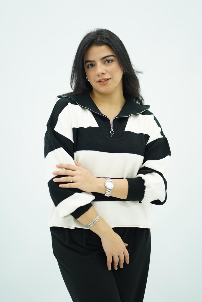 Pulls rayés à col zippé