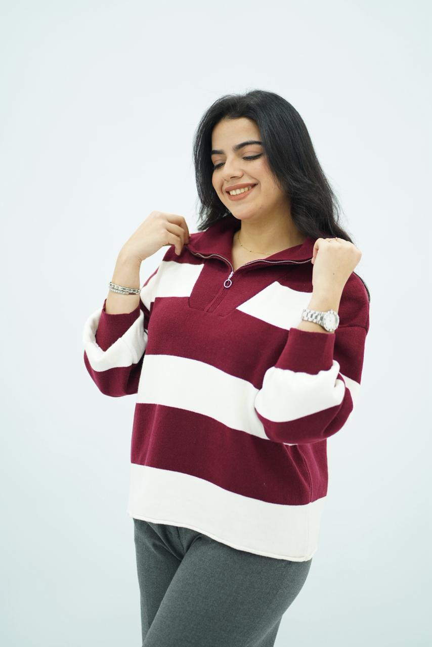 Pulls rayés à col zippé