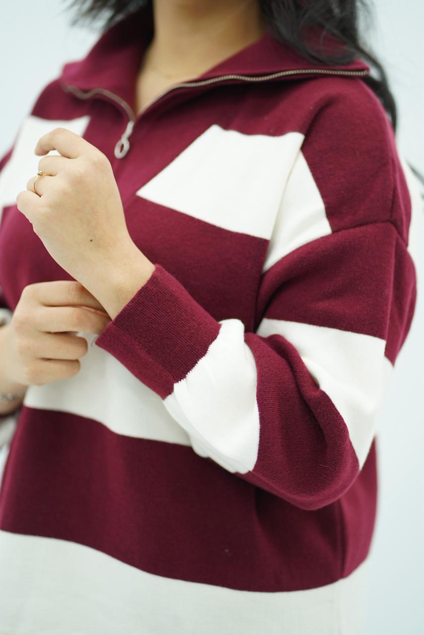 Pulls rayés à col zippé