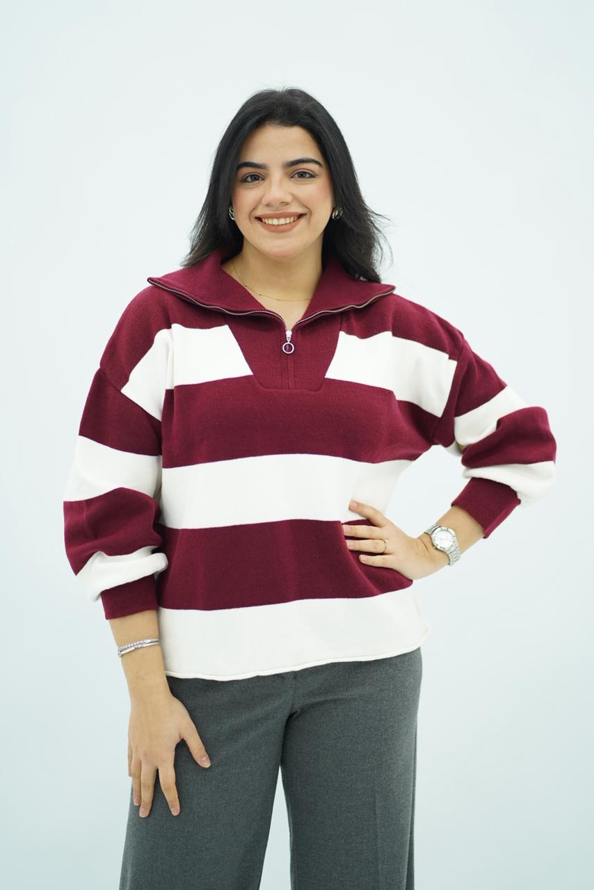 Pulls rayés à col zippé