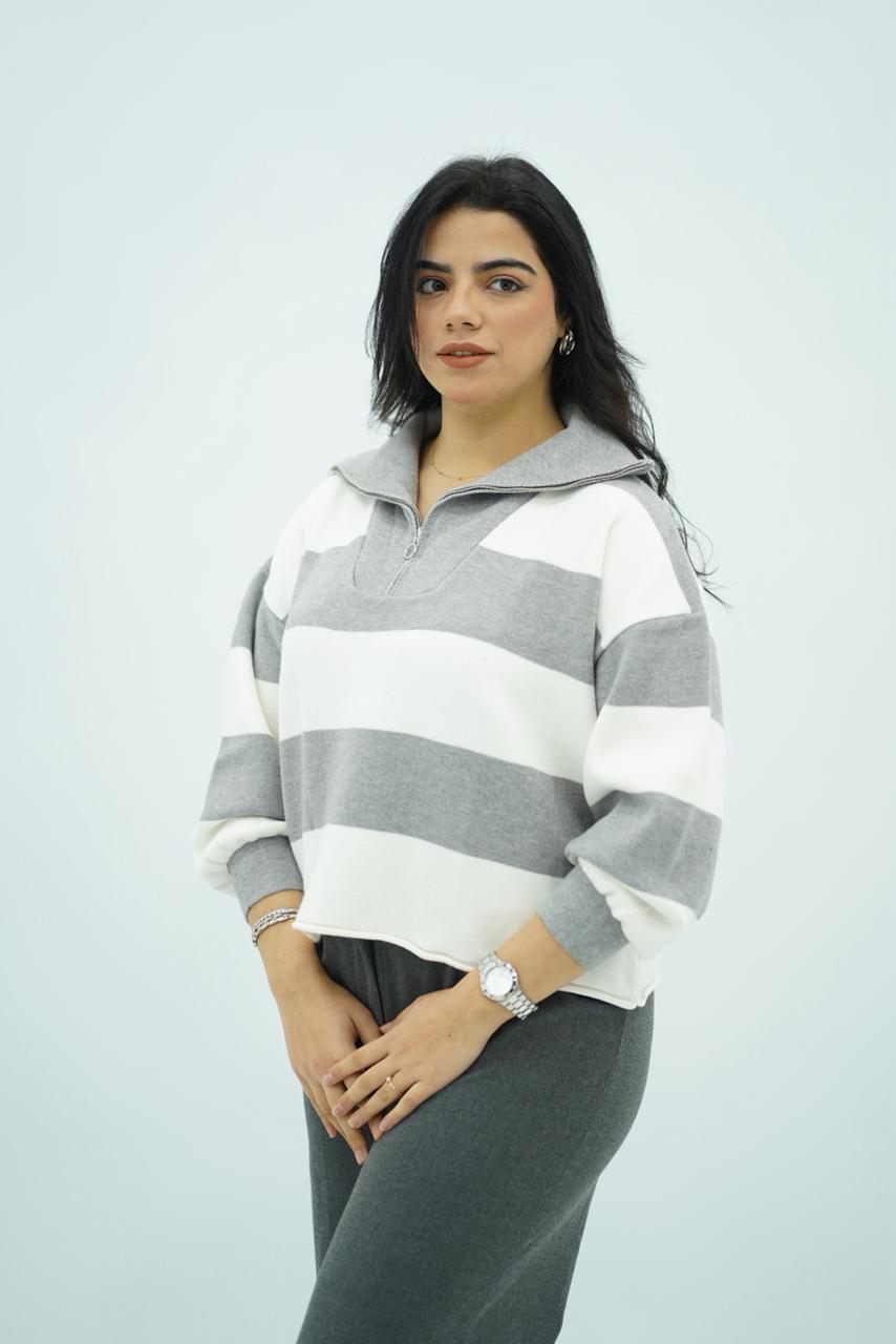 Pulls rayés à col zippé