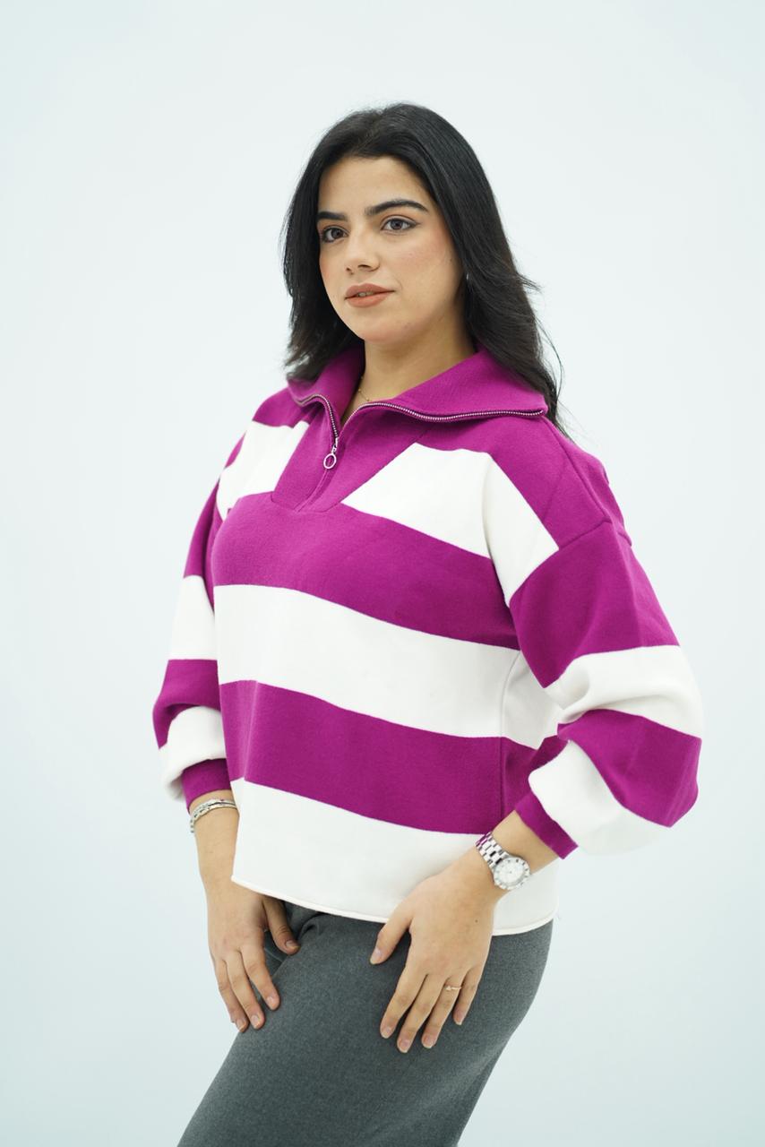 Pulls rayés à col zippé