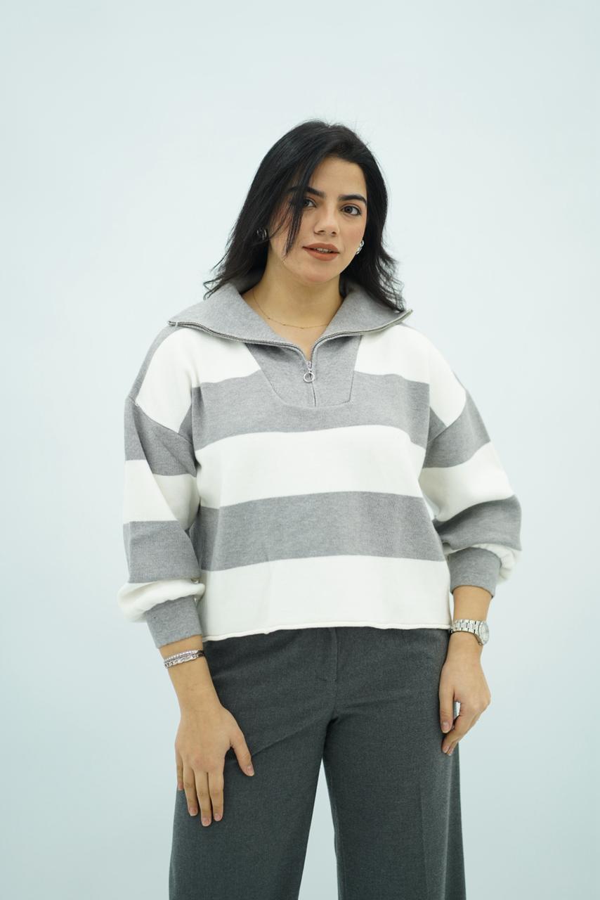 Pulls rayés à col zippé