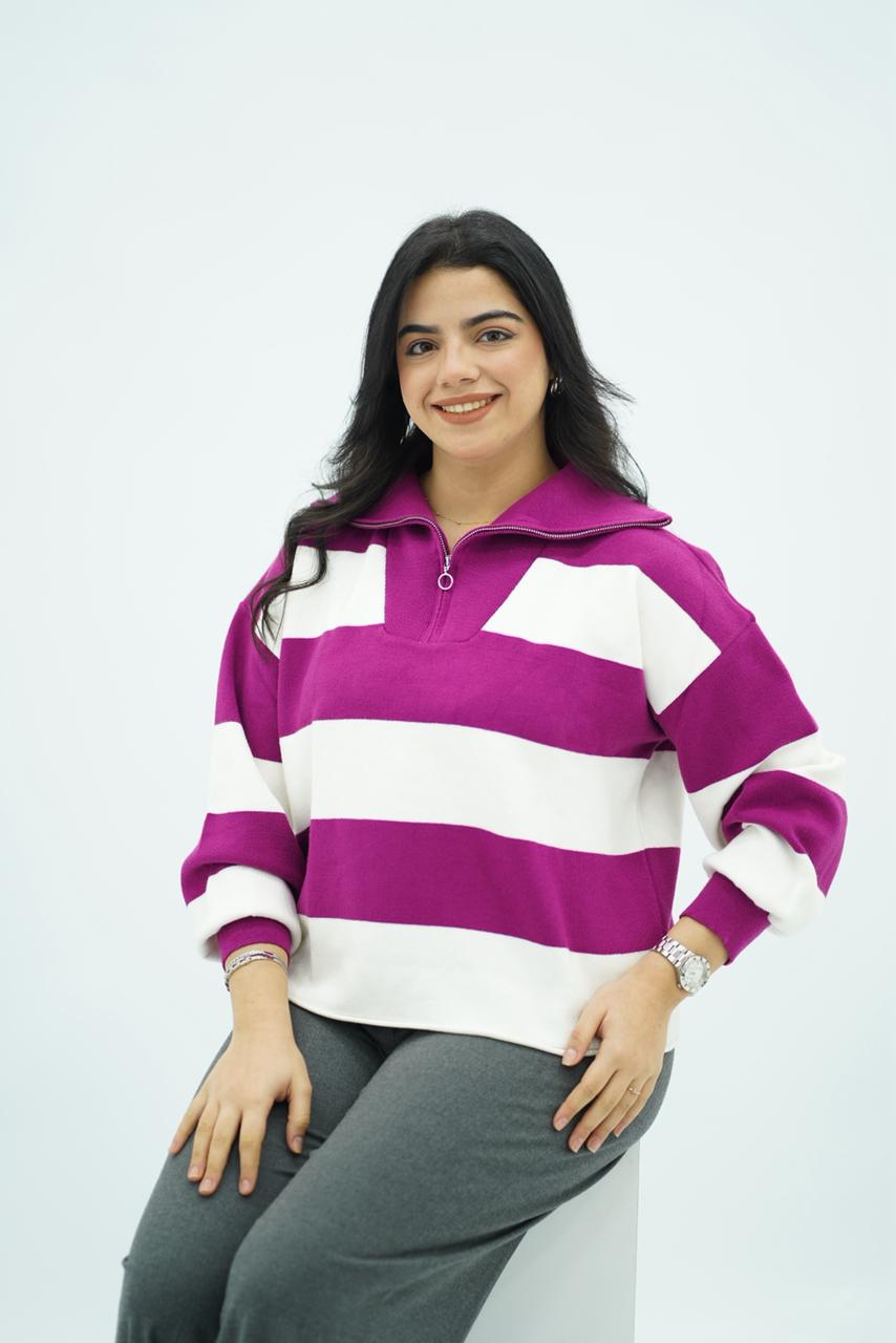 Pulls rayés à col zippé