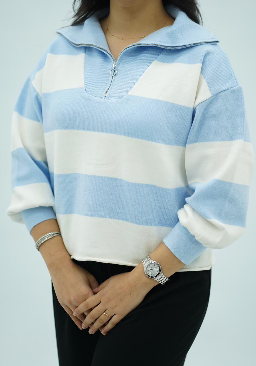 Pulls rayés à col zippé