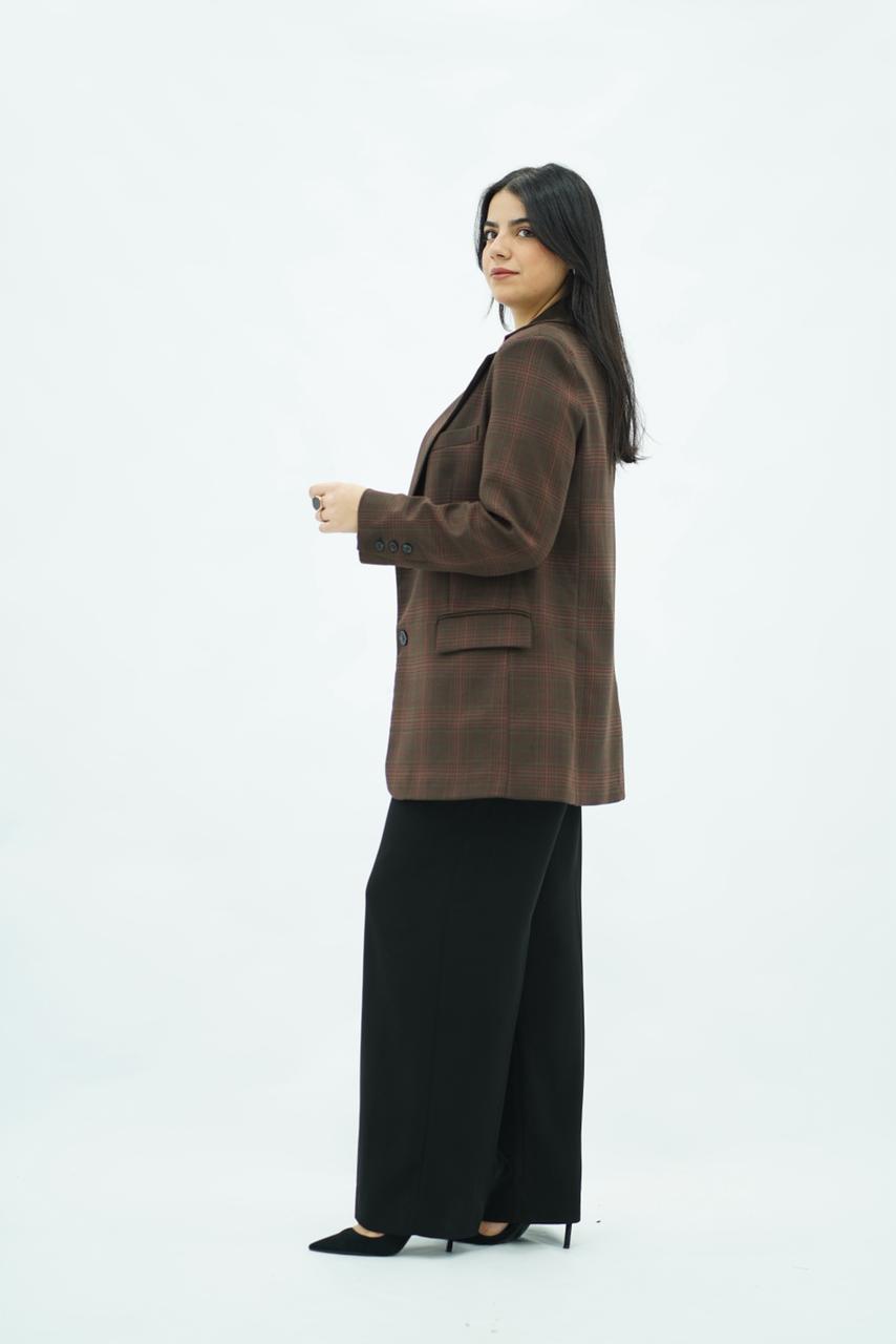 Blazer Structuré à Carreaux Chocolat