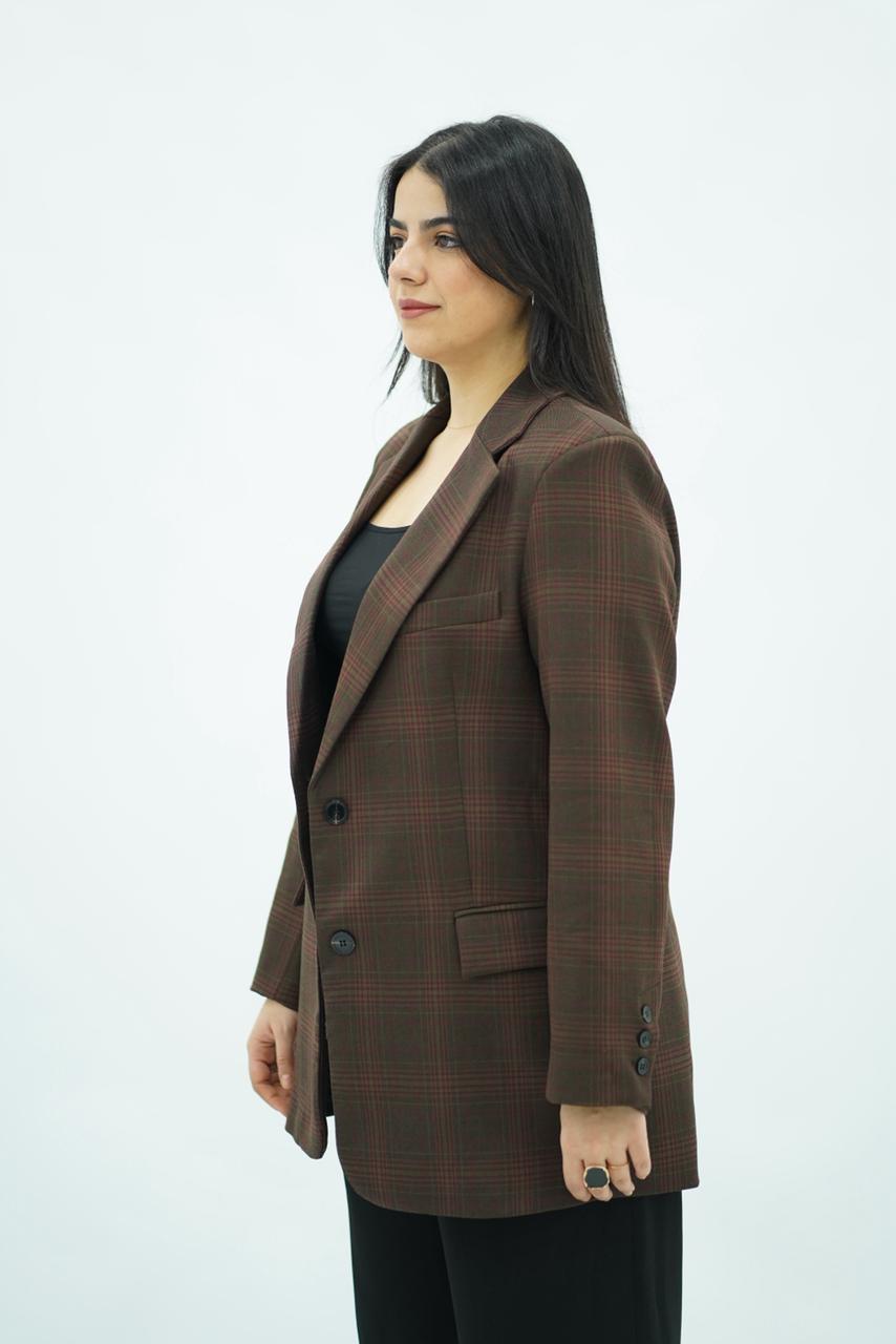 Blazer Structuré à Carreaux Chocolat