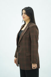 Blazer Structuré à Carreaux Chocolat