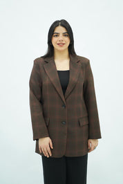 Blazer Structuré à Carreaux Chocolat