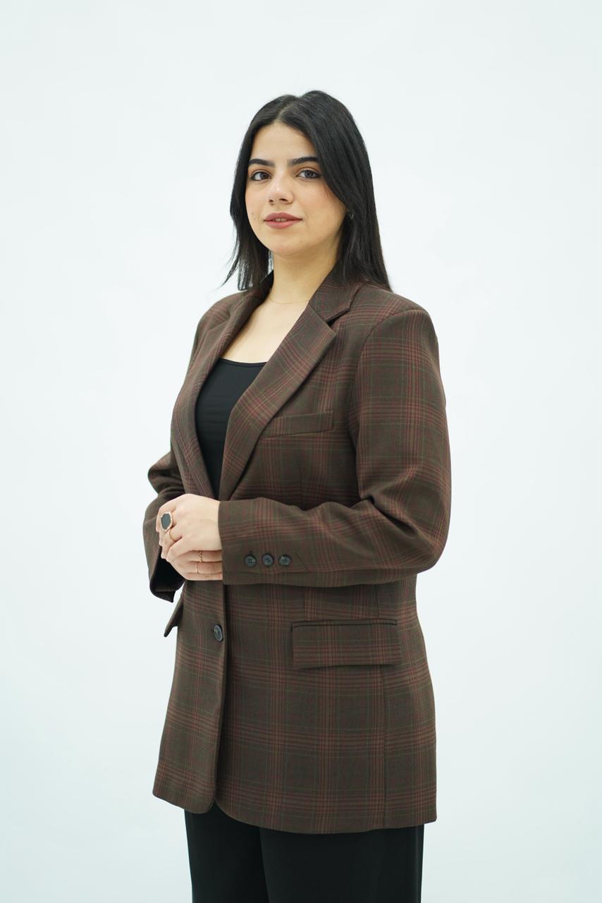 Blazer Structuré à Carreaux Chocolat