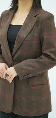 Blazer Structuré à Carreaux Chocolat