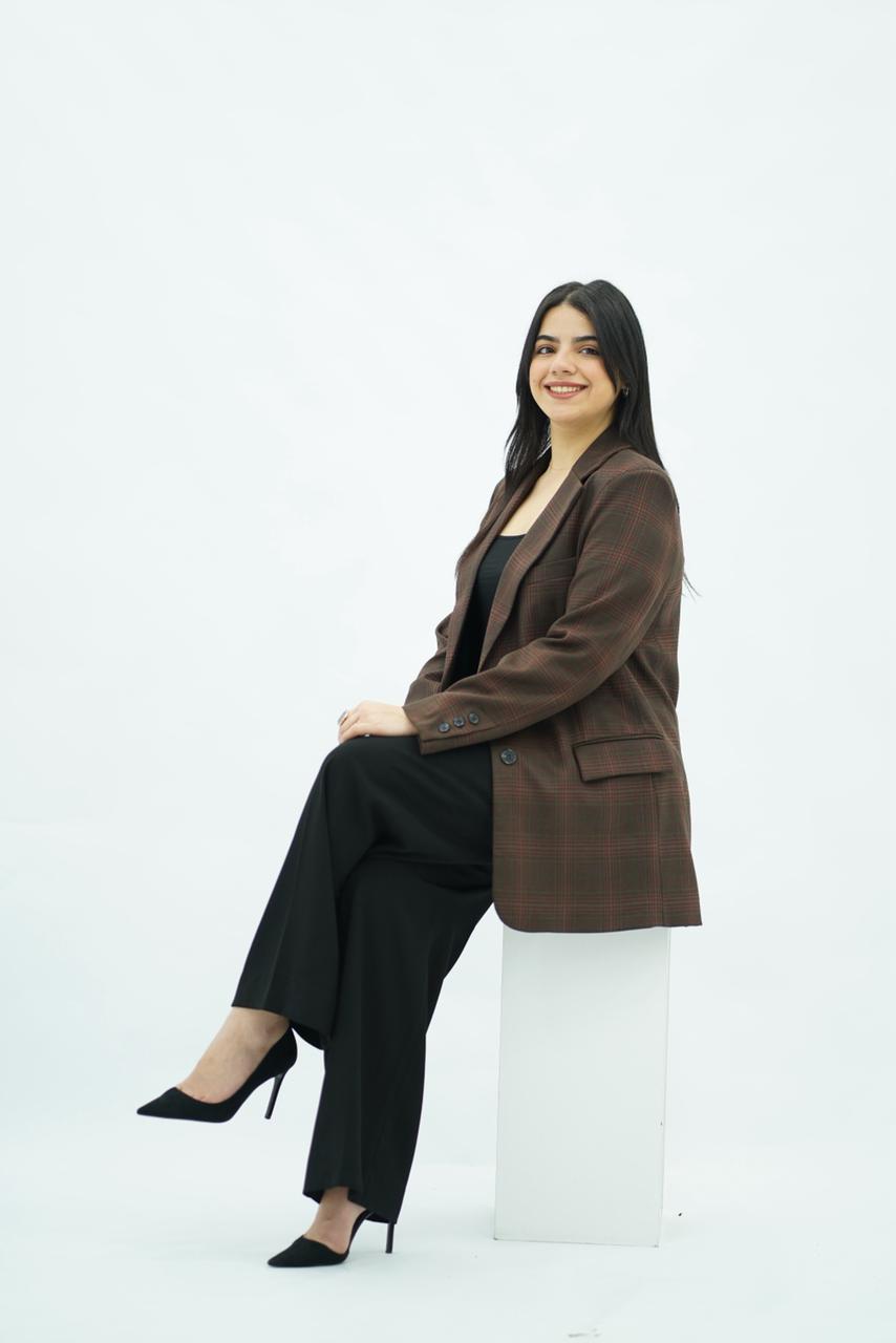 Blazer Structuré à Carreaux Chocolat