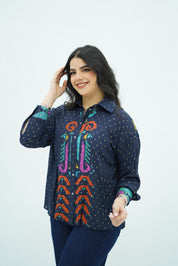 Chemise Marine à Broderies Colorées