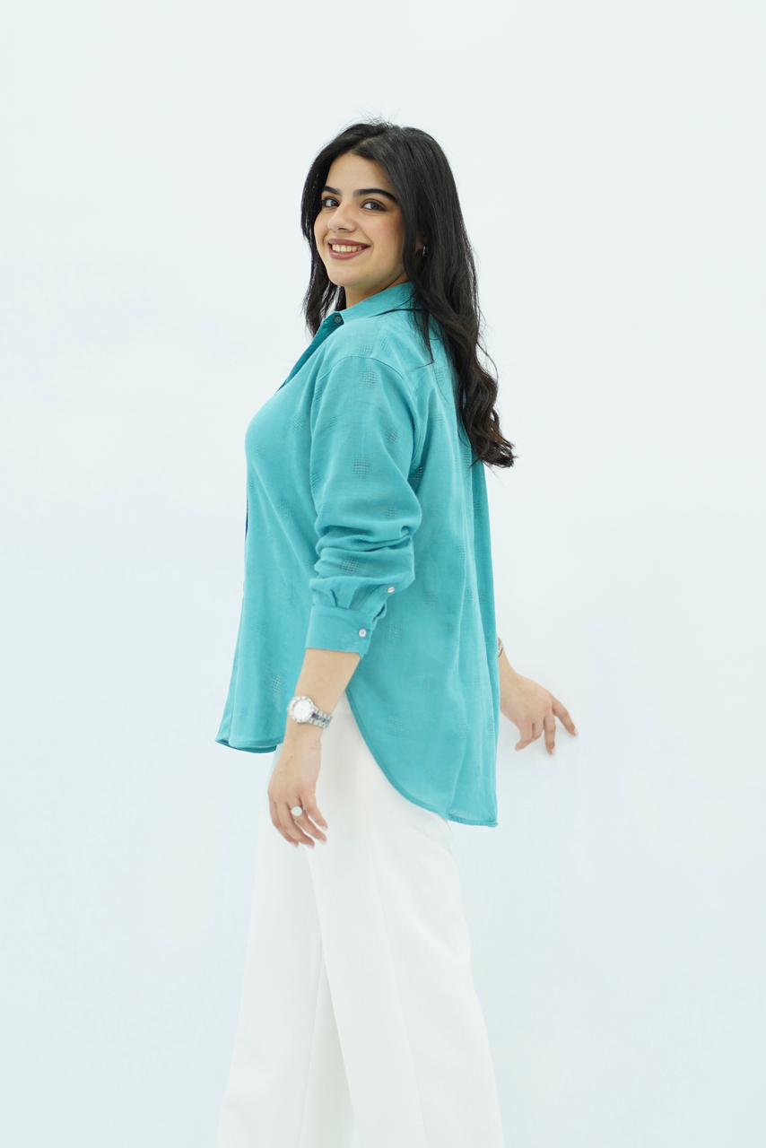 Chemise en Lin - Bleu turquoise doux