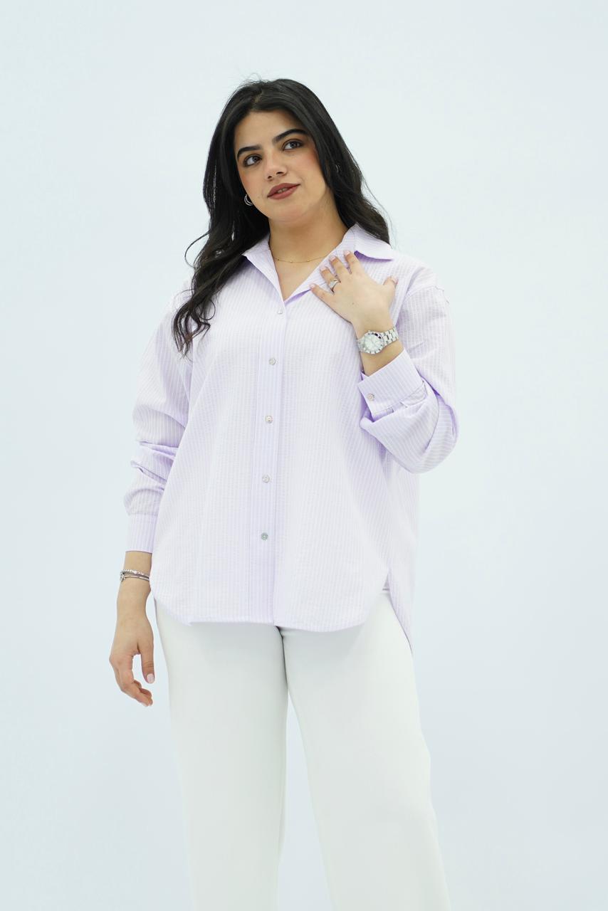 Chemise Popeline Rayée Mauve Claire