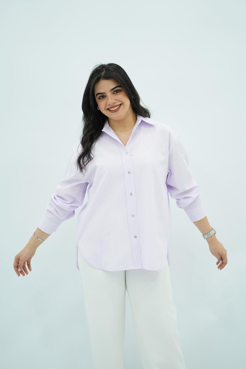 Chemise Popeline Rayée Mauve Claire