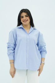 Chemise Rayée En Popeline - Bleu Ciel