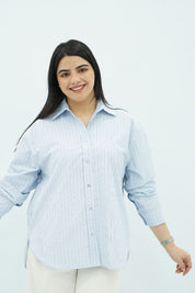 Chemise  à Rayures Fines – Bleu Ciel & Blanc