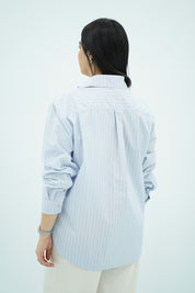Chemise  à Rayures Fines – Bleu Ciel & Blanc
