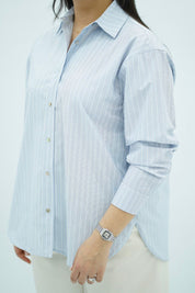 Chemise  à Rayures Fines – Bleu Ciel & Blanc