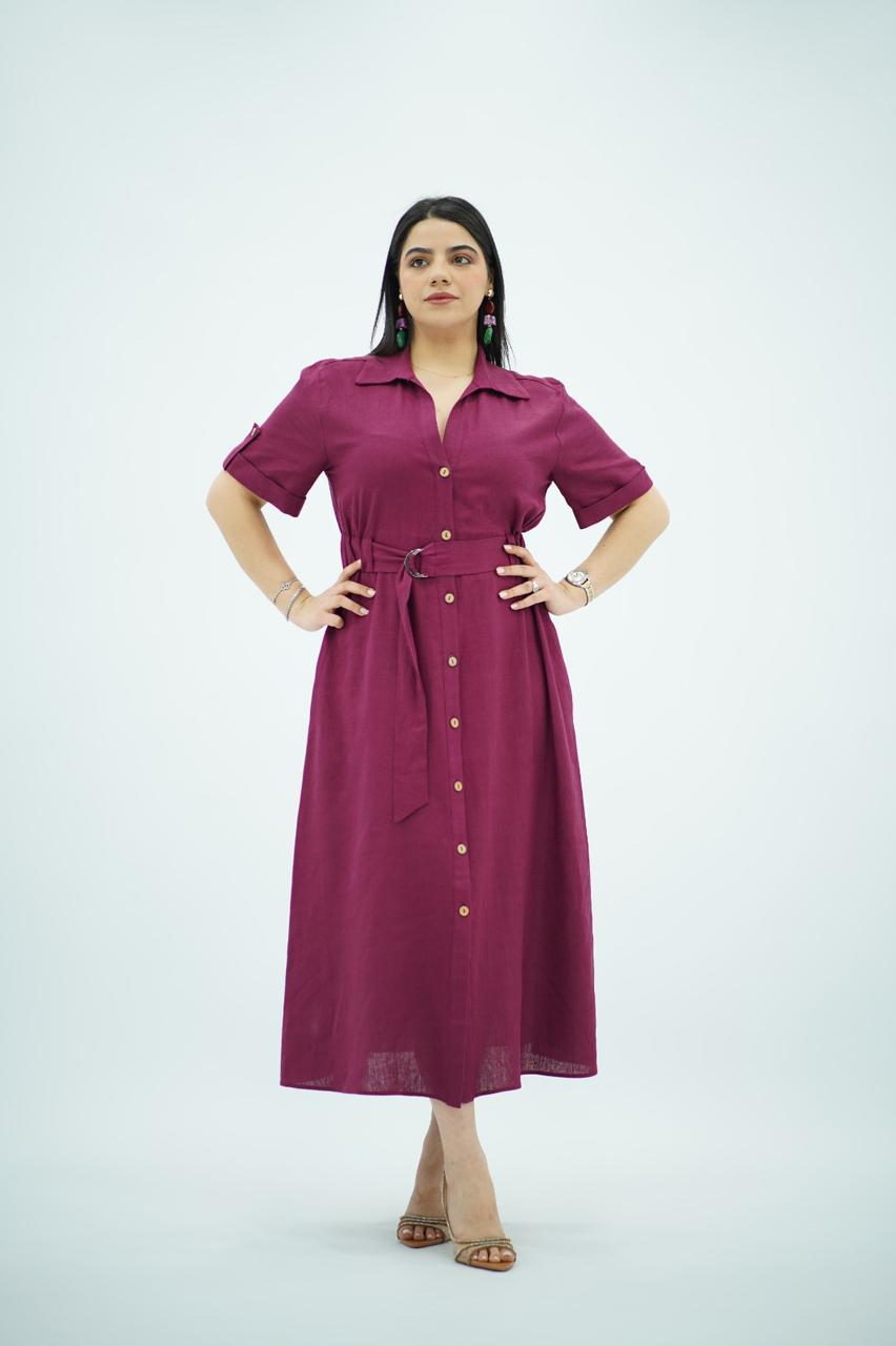 Robe en Lin Ceinturée – Prune Intense