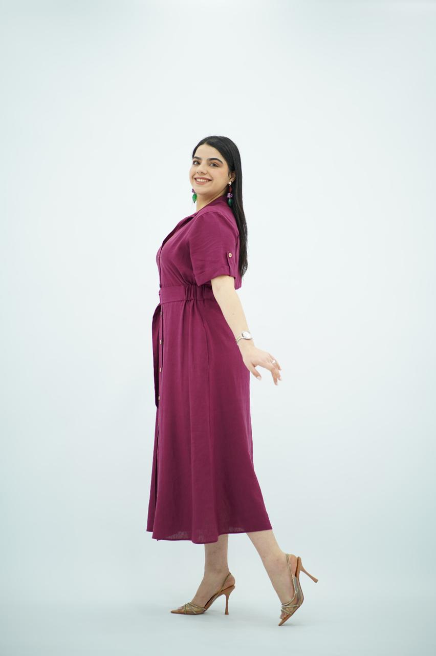 Robe en Lin Ceinturée – Prune Intense