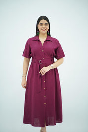 Robe en Lin Ceinturée – Prune Intense