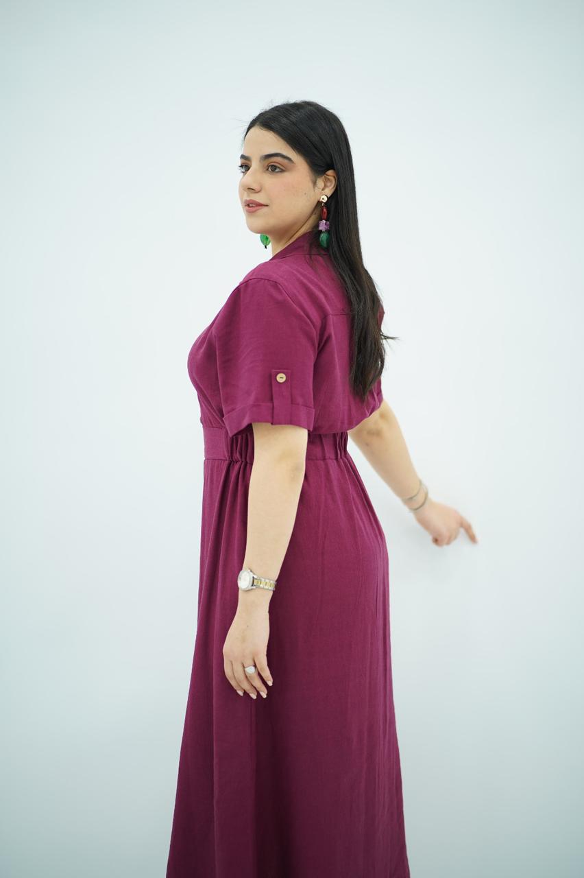 Robe en Lin Ceinturée – Prune Intense