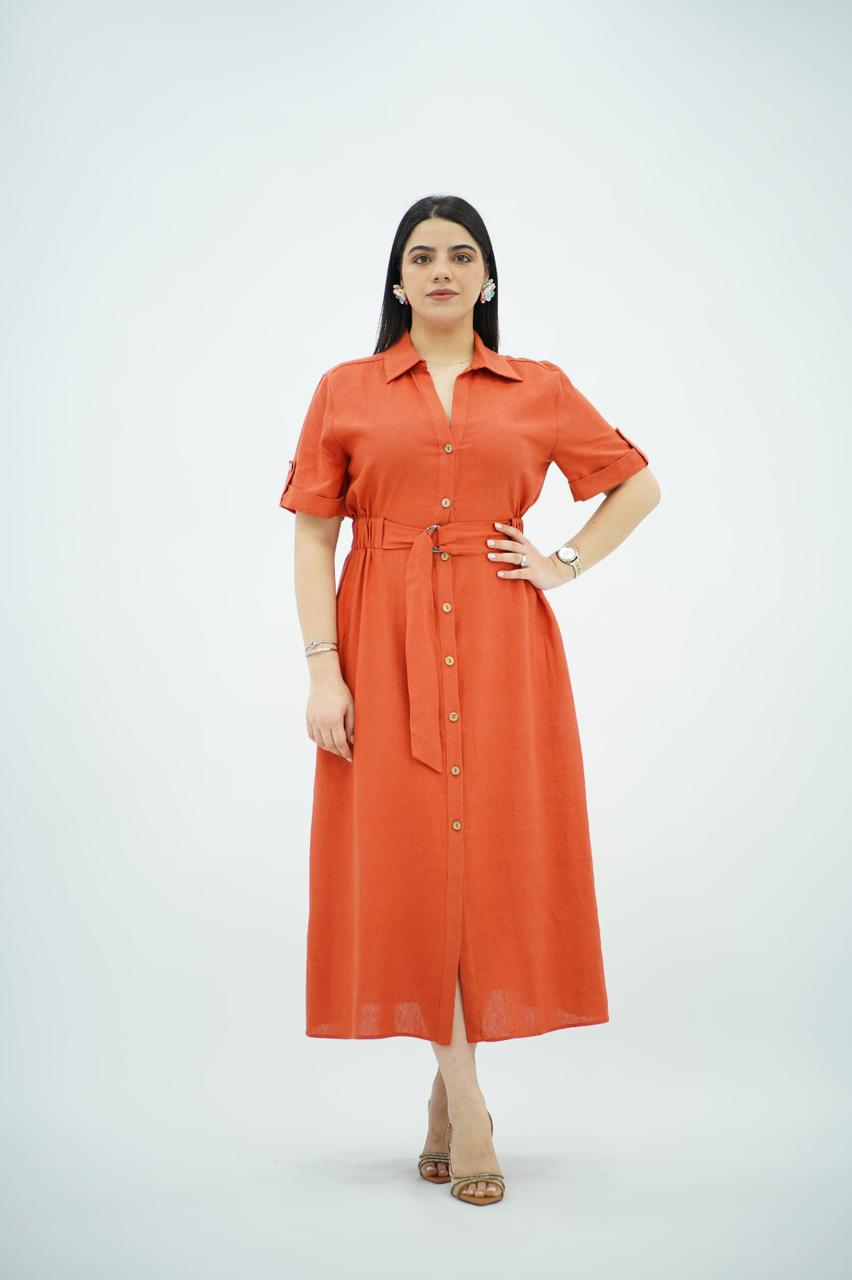 Robe en Lin Ceinturée – Terracotta
