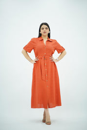 Robe en Lin Ceinturée – Terracotta