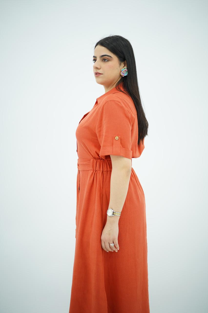 Robe en Lin Ceinturée – Terracotta