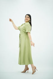 Robe en Lin Ceinturée – Vert Sauge