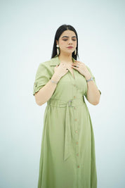 Robe en Lin Ceinturée – Vert Sauge