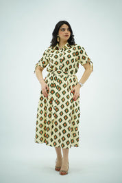 Robe Chemise Imprimée Écru et Terre Cuite