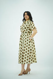 Robe Chemise Imprimée Écru et Terre Cuite