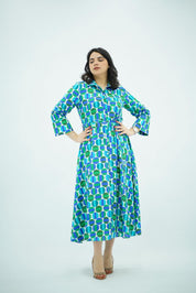 Robe Chemise  Imprimé - Bleu et Vert