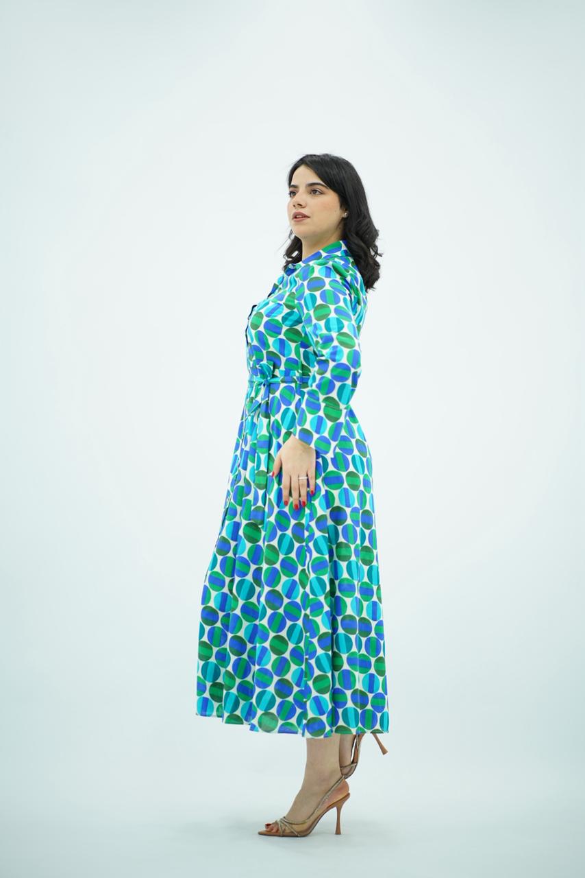 Robe Chemise  Imprimé - Bleu et Vert