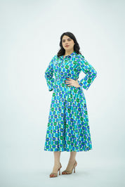 Robe Chemise  Imprimé - Bleu et Vert