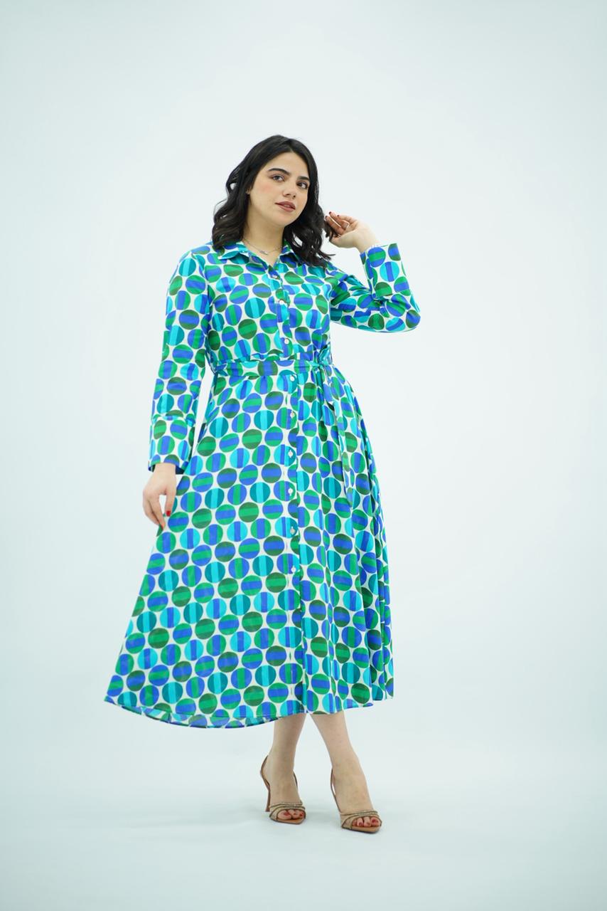 Robe Chemise  Imprimé - Bleu et Vert