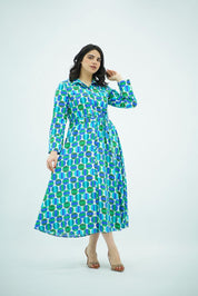 Robe Chemise  Imprimé - Bleu et Vert