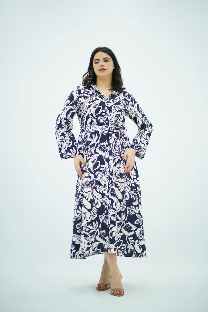 Robe chemise imprimée bleu floral