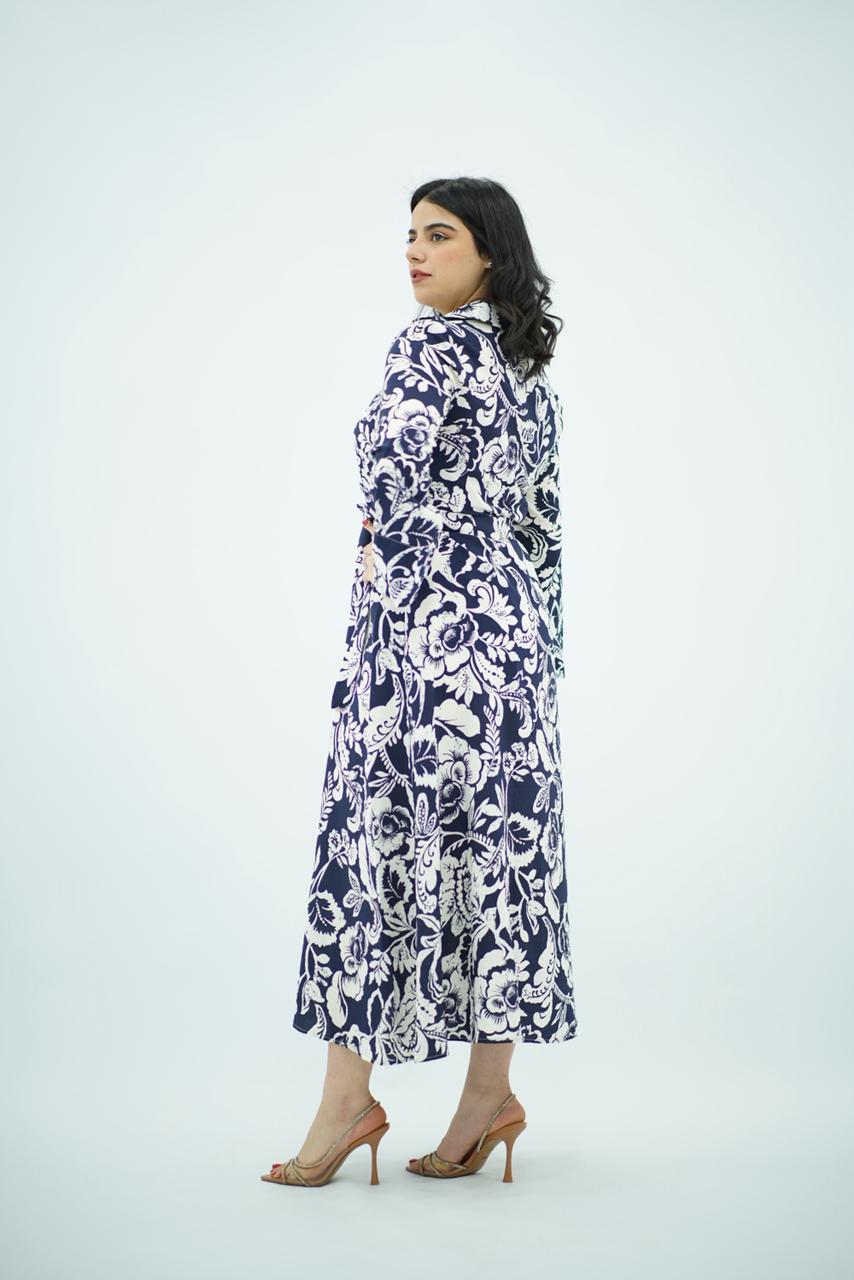 Robe chemise imprimée bleu floral