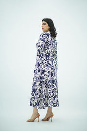 Robe chemise imprimée bleu floral