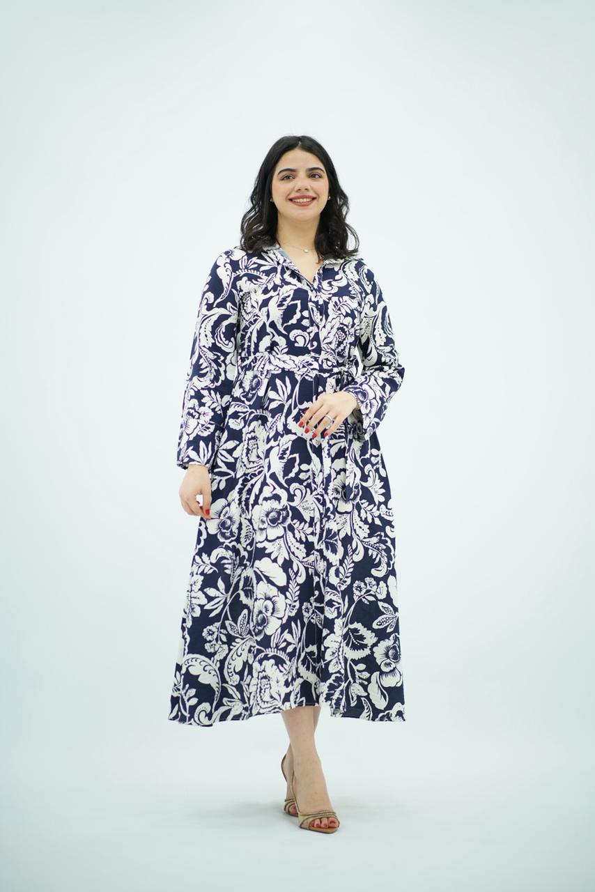 Robe chemise imprimée bleu floral