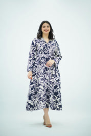 Robe chemise imprimée bleu floral
