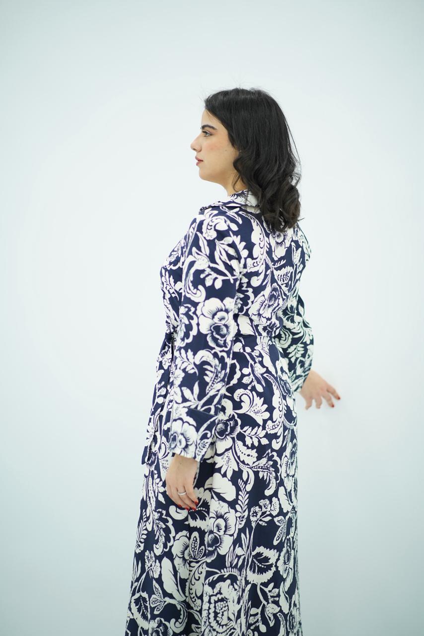 Robe chemise imprimée bleu floral
