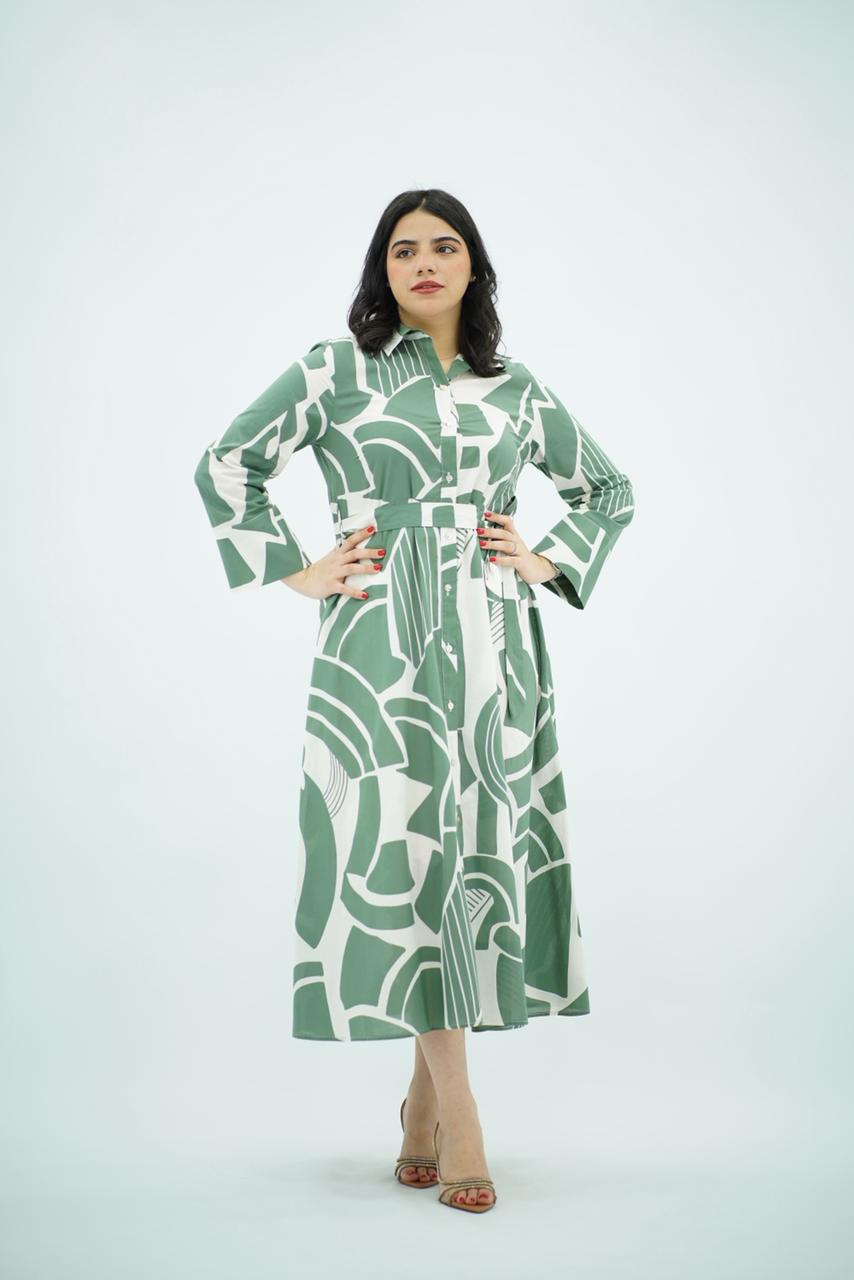 Robe imprimée vert élégance