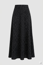 Jupe Longue Évasée à Pois Blancs – Noir Classique